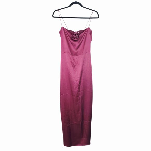 Reformation Frankie Maxi Dress Strawberry Wine Pink Rosette Silk Size 4 - Picture 3 of 13